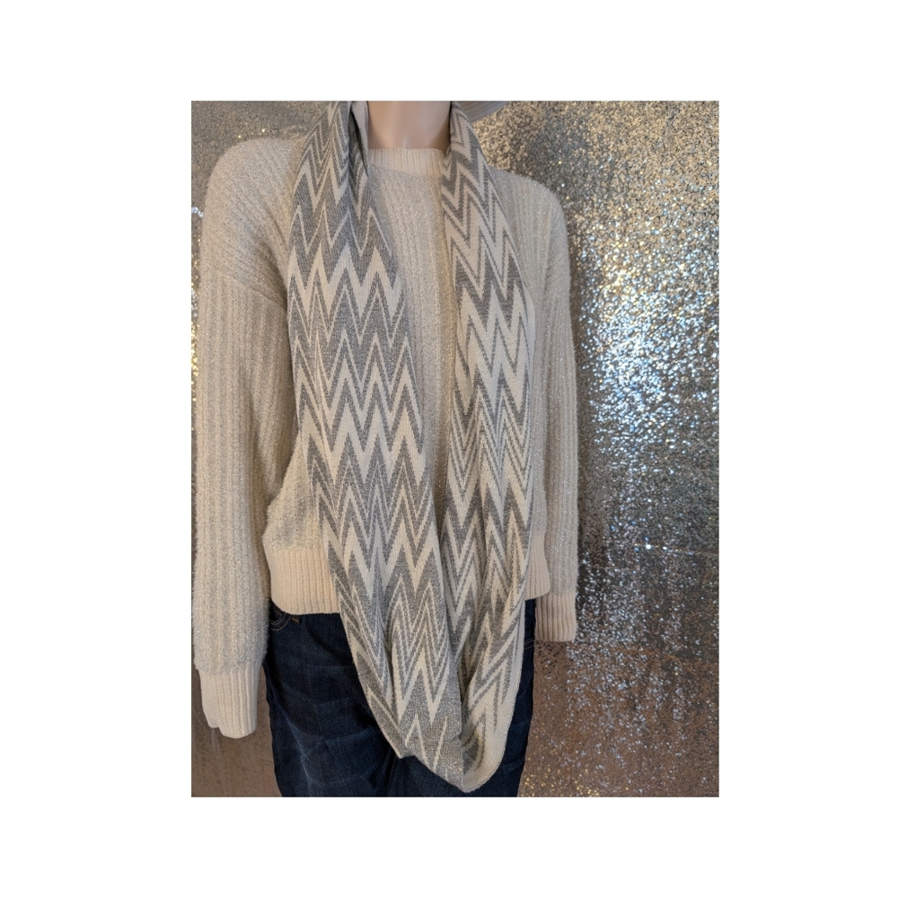 Cream and Gray Chevron Sweater